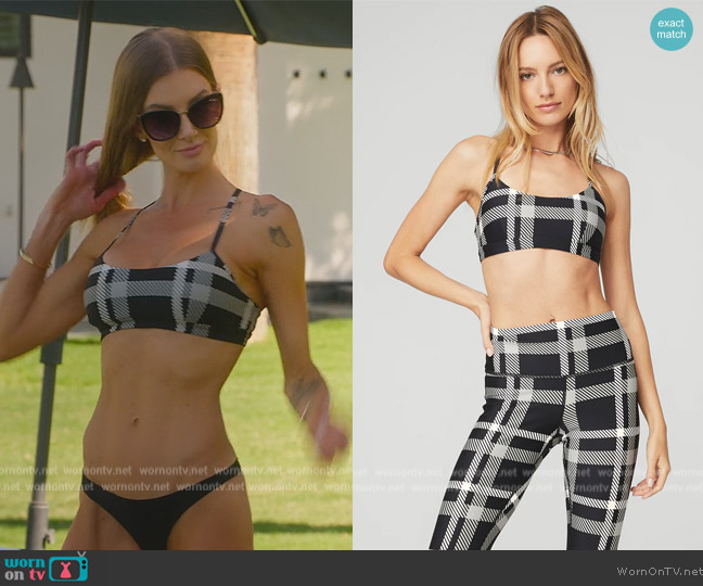 Alo Airlift Magnified Plaid Intrigue Bra worn by Nicole Young on Selling Sunset