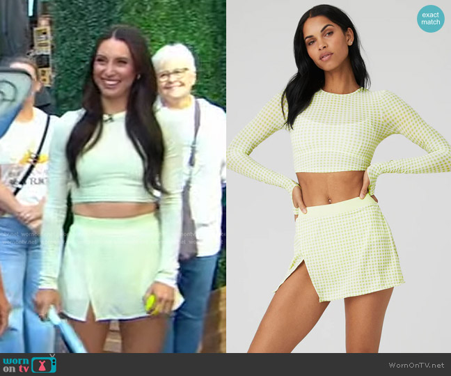 Alo Mesh Gingham Cropped Long Sleeve Top worn by Parris Todd on Good Morning America