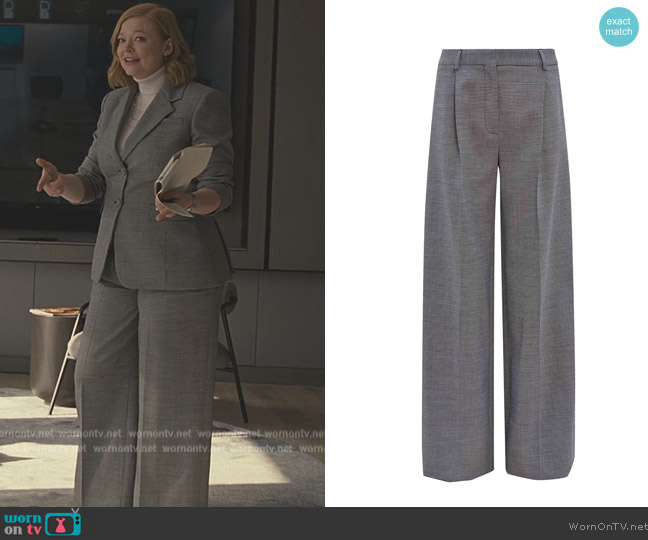 Altuzarra Dale wide-leg trousers worn by Shiv Roy (Sarah Snook) on Succession