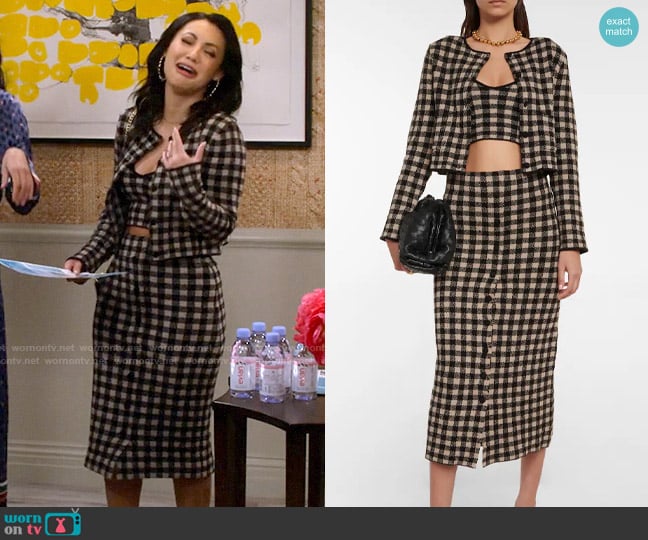 Altuzarra Argia checked crop top worn by Valentina (Francia Raisa) on How I Met Your Father