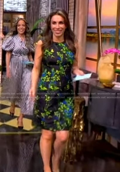Alyssa’s black floral print mini dress on The View