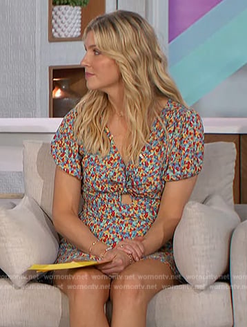 Amanda’s floral print ring detail mini dress on The Talk