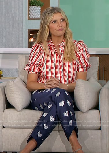 Amanda’s blue heart print pants and printed top on The Talk