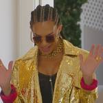 Amanza’s gold metallic crocodile skin coat on Selling Sunset