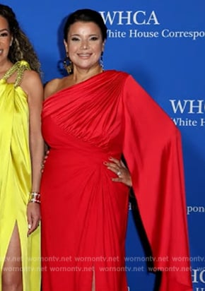 Ana’s red one shoulder drape dress on The View