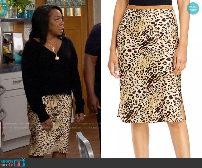Anine Bing Erin Silk Leopard Print Skirt worn by Tina Butler (Tichina Arnold) on The Neighborhood