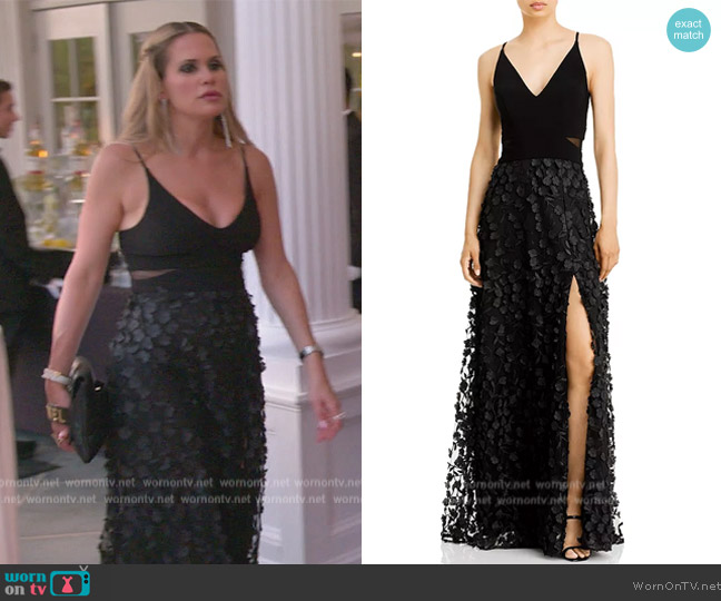 Aqua Floral Applique Gown worn by Jackie Goldschneider on The Real Housewives of New Jersey