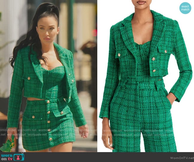 Aqua x Maeve Reilly Tweed Cropped Jacket worn by Bre Tiesi on Selling Sunset