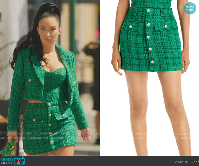Aqua x Maeve Reilly Tweed Mini Skirt worn by Bre Tiesi on Selling Sunset