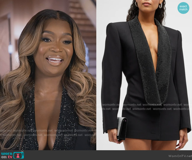 Area Crystal Strass-Lapels Back-Cutout Mini Tuxedo Dress worn by Marlo Hampton on The Real Housewives of Atlanta