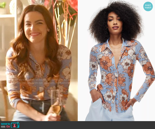 Wilfred Pose Hip Longsleeve Top in Soft Iris/Poetic Pink worn by Allegra Garcia (Kayla Compton) on The Flash