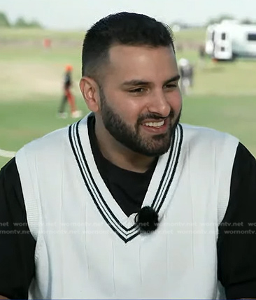 Ashan Singh’s white v-neck vest on Good Morning America