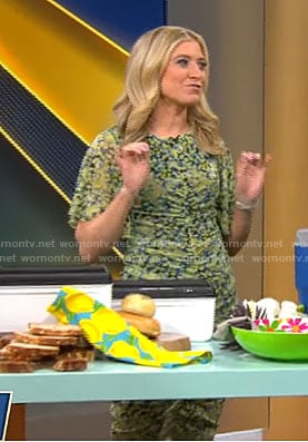 Ashley Bellman’s floral ruched dress on CBS Mornings