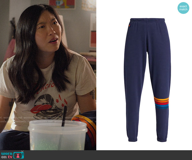 Aviator Nation Rainbow Stitch Sweatpants worn by Nora Lum (Awkwafina) on Awkwafina is Nora From Queens