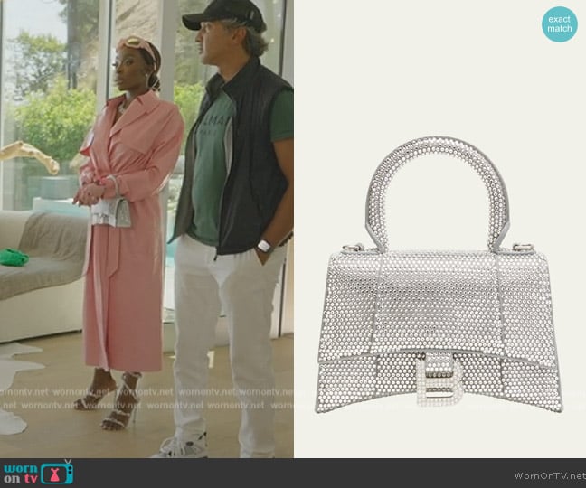Balenciaga Hourglass XS Strassed Top-Handle Bag worn by Chelsea Lazkani on Selling Sunset