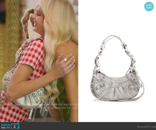 Balenciaga Le Cagole Giant Studs Shoulder Bag Rhinestones worn by Marie-Lou Nurk on Selling Sunset