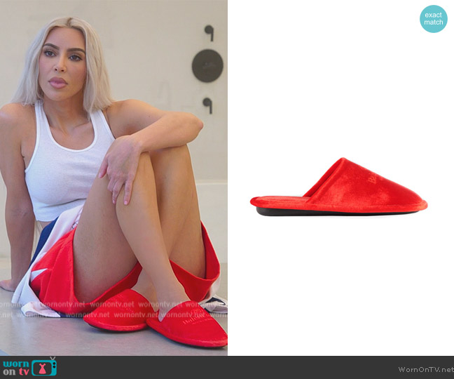 Balenciaga Red Velvet House Slippers worn by Kim Kardashian (Kim Kardashian) on The Kardashians