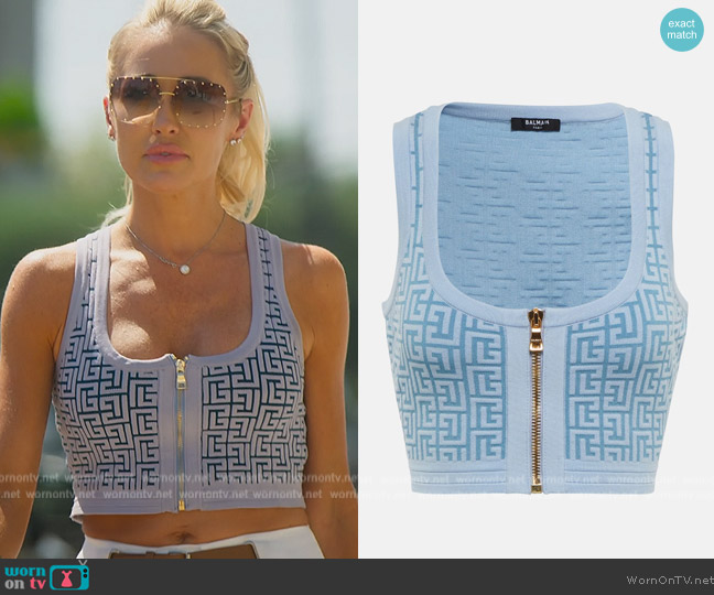 Balmain Monogram wool-blend crop top worn by Mary Fitzgerald on Selling Sunset