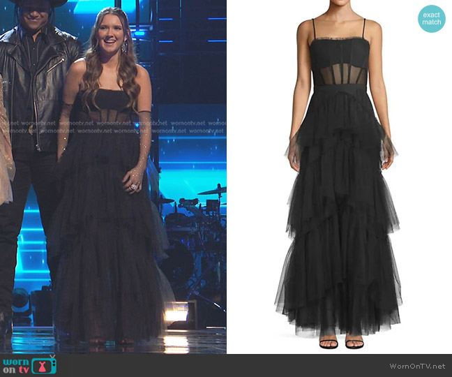 Bcbgmaxazria Oly Tiered Ruffle Tulle Evening Gown worn by Rachel Christine on The Voice
