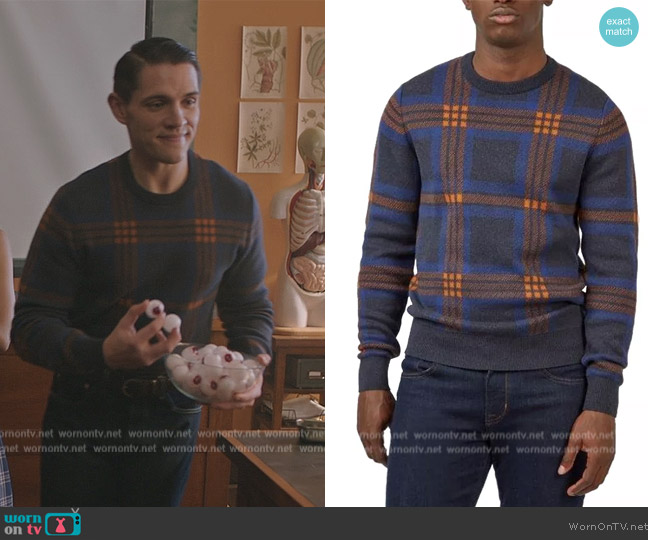 Jacquard Check Pullover Crewneck Embroidered Sweater jby Ben Sherman worn by (Casey Cott) on Riverdale