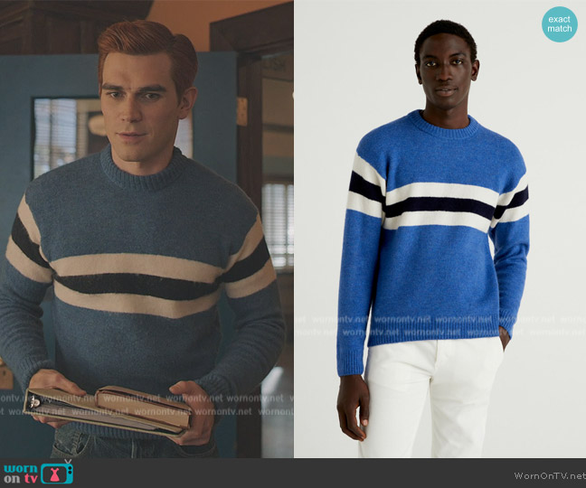 Benetton Sweater with Clashing Detail worn by Archie Andrews (K.J. Apa) on Riverdale