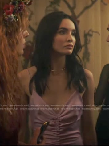 Bess’s pink ruched front dress on Nancy Drew