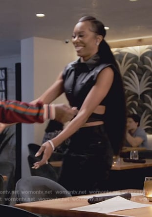 Sanya’s black cropped leather top on The Real Housewives of Atlanta