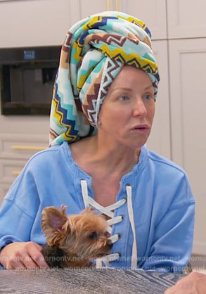 Margaret’s blue lace-up sweater on The Real Housewives of New Jersey