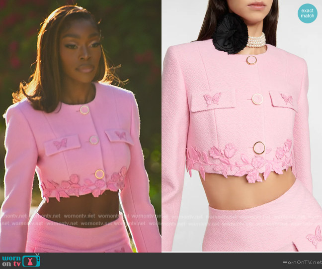 Blumarine Cropped wool jacket worn by Chelsea Lazkani on Selling Sunset