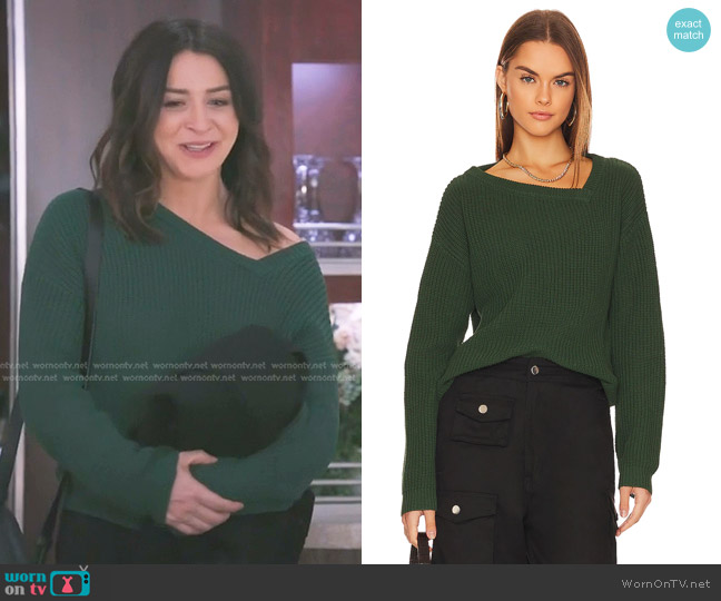 Bobi Asymmetric Neck Sweater worn by Amelia Shepherd (Caterina Scorsone) on Greys Anatomy