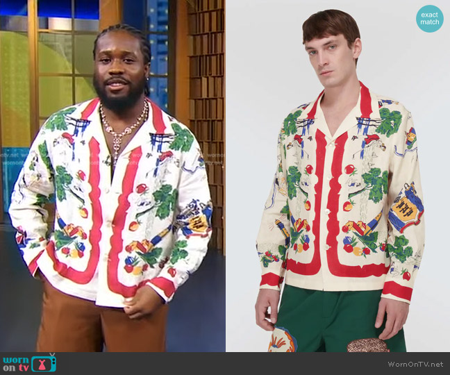 Bode Garden State Printed Linen Shirt worn by Shameik Moore on Good Morning America