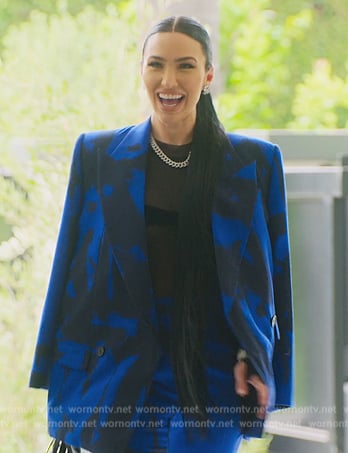 Bre’s blue and black printed blazer on Selling Sunset