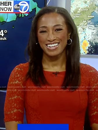 Brittany Bell’s red lace sleeve dress on Good Morning America