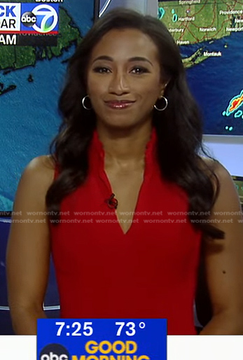 Brittany Bell’s red v-neck dress on Good Morning America