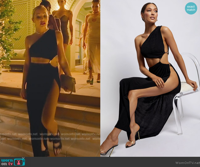 Meshki Paige Ruched Side Cut Out Maxi Dress worn by Mary Fitzgerald on Selling Sunset