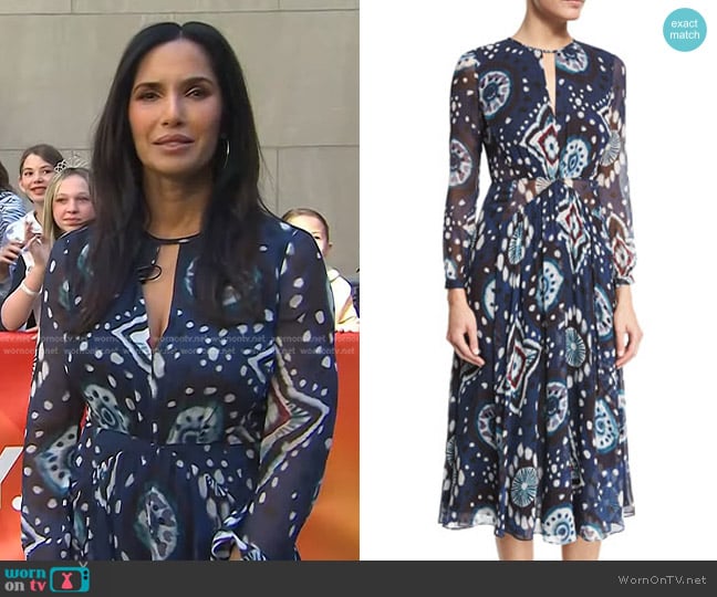 Burberry Long-Sleeve Floral Tie-Dye Midi Dress in Crepon Ink worn by Padma Lakshmi on Today
