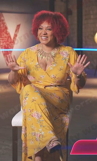 Cait Martin’s yellow floral wrap dress on The Voice