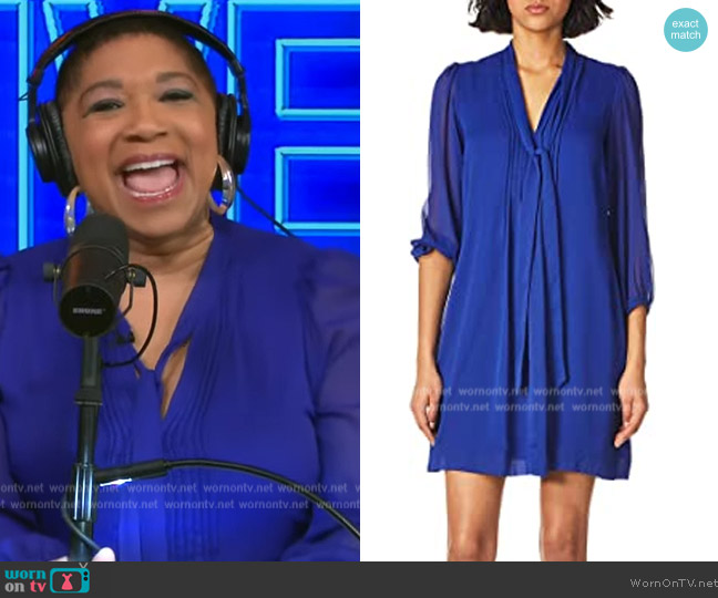 Calvin Klein Long Sleeve Dress with Tie Neck worn by Amazon on Live with Kelly and Mark