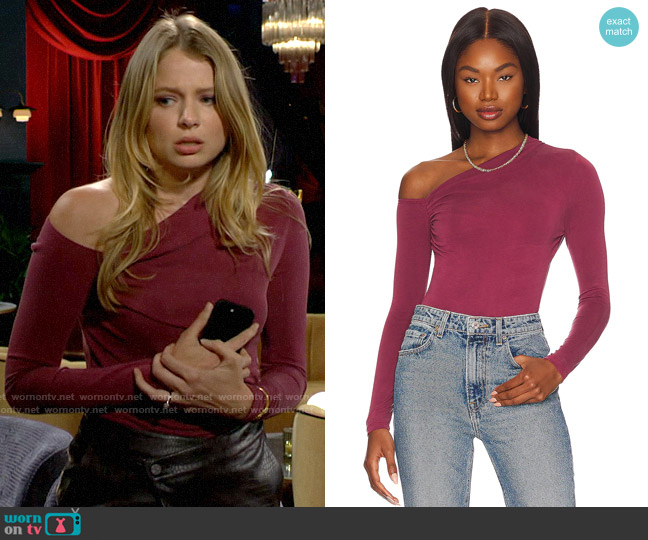 Camila Coelho Esther Bodysuit in Berry Mauve worn by Summer Newman (Allison Lanier) on The Young and the Restless