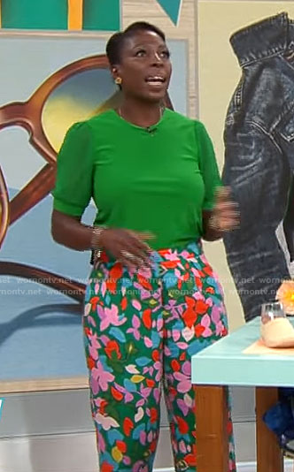 Candi Carter’s green top and floral pants on CBS Mornings