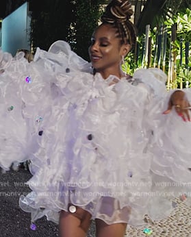 Candiace’s white ruffle jacket on The Real Housewives Ultimate Girls Trip
