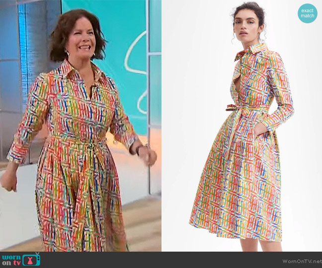 Carolina Herrera Printed Poplin Shirtdress worn by Marcia Gay Harden on Tamron Hall Show