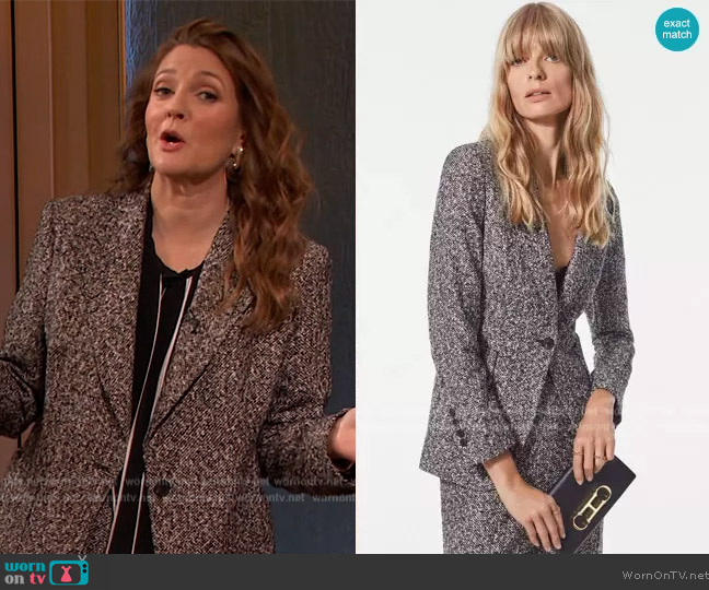 Carolina Herrera Tweed Tailored Jacket worn by Drew Barrymore on The Drew Barrymore Show