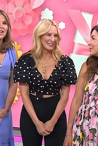 Chassie’s black polka dot cropped top on Today