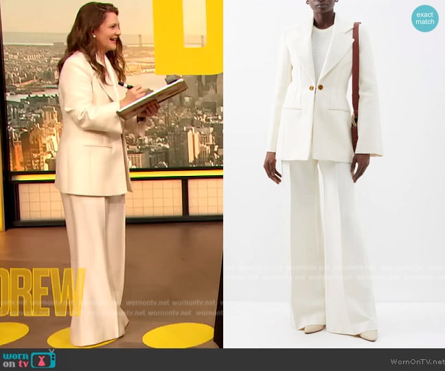 Chloe Single-breasted silk-blend tuxedo jacket worn by Drew Barrymore on The Drew Barrymore Show