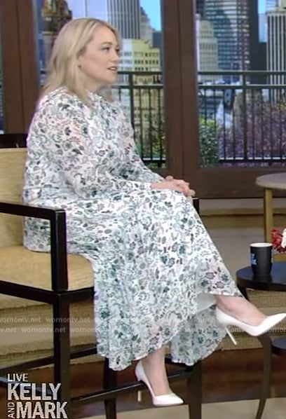 Christine Taylor’s floral print midi dress on Live with Kelly and Mark
