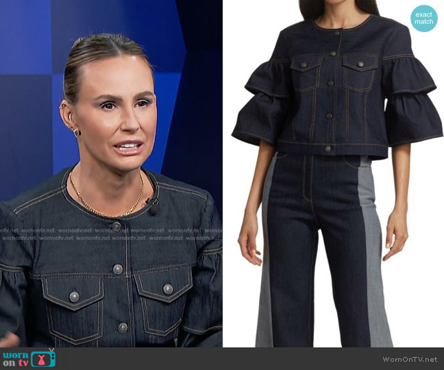 Cinq a Sept Marisa Ruffle-Sleeve Denim Jacket worn by Keltie Knight on E! News
