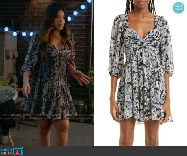 Cinq a Sept Harlie Dress in Slate Multi worn by Nell Serrano (Gina Rodriguez) on Not Dead Yet