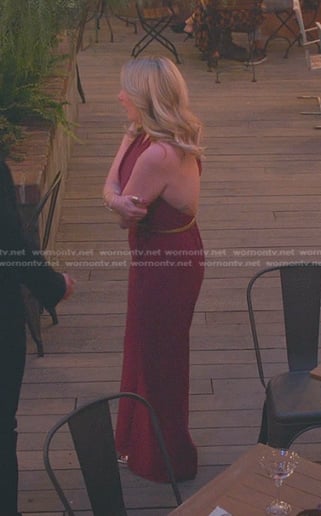 Davia’s purple cowl neck halter jumpsuit on Good Trouble