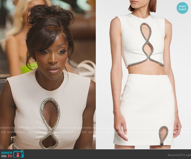 David Koma Crystal Embellished Crepe Top worn by Chelsea Lazkani on Selling Sunset